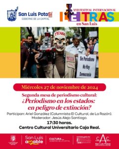 Habrá talleres de periodismo cultural dentro del XVII Festival Internacional Letras en San Luis