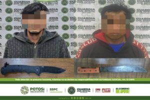 TRAS ASEGURARLES ARMAS BLANCAS, DOS HOMBRES SON DETENIDOS POR LA GUARDIA CIVIL ESTATAL