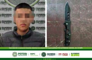 UN JOVEN ES DETENIDO EN LA CAPITAL POTOSINA POR LA GUARDIA CIVIL ESTATAL TRAS ASEGURARLE UN ARMA BLANCA
