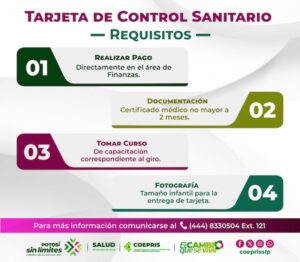 MANEJADORES DE ALIMENTOS DEBEN CONTAR CON SU TARJETA DE CONTROL SANITARIO.